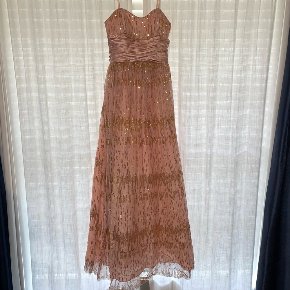 Adrianna Papell Strapless Long Formal Gown Blush and Gold Size 3/4